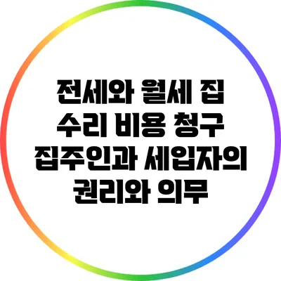 전세와 월세 집 수리 비용 청구: 집주인과 세입자의 권리와 의무