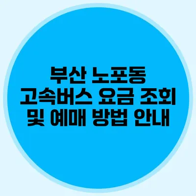 부산 노포동 고속버스 요금 조회 및 예매 방법 안내