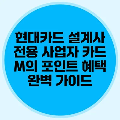 현대카드 설계사 전용 사업자 카드 M의 포인트 혜택 완벽 가이드