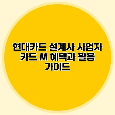 현대카드 설계사 사업자 카드 M 혜택과 활용 가이드
