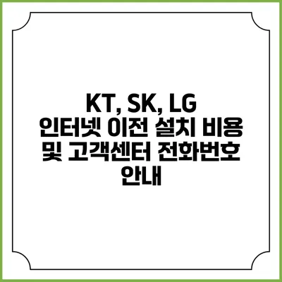 KT, SK, LG 인터넷 이전 설치 비용 및 고객센터 전화번호 안내