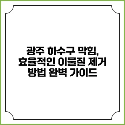광주 하수구 막힘, 효율적인 이물질 제거 방법 완벽 가이드