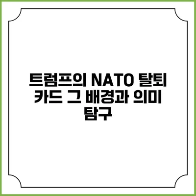 트럼프의 NATO 탈퇴 카드: 그 배경과 의미 탐구
